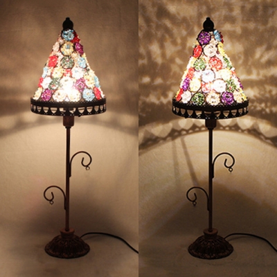 1 Bulb Conical Desk Light Moroccan Turkish Metal Table Light with Multi-Color Bead for Hotel