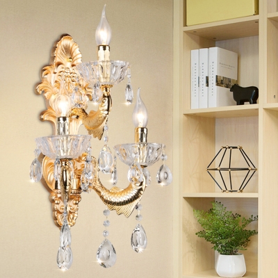 3 Lights Candle Sconce Light Elegant Style Metal Wall Lamp in Gold for Dining Room Hallway