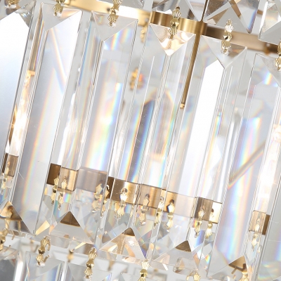 Classic Style Gold Pendant Light Drum Shape 1 Light Clear Crystal Mini Chandelier for Hotel Cafe