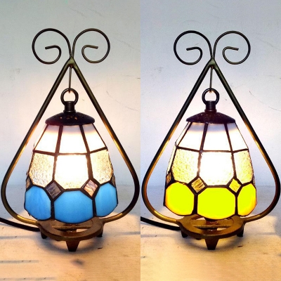 Hotel Cafe Lattice Dome Night Light Art Glass 1 Bulb Antique Tiffany Blue/Yellow Table Light