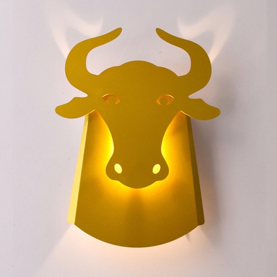 Ox Head LED Wall Light Rustic Style Metal Warm/White Lighting Sconce Light in Black/White/Yellow for Bedside