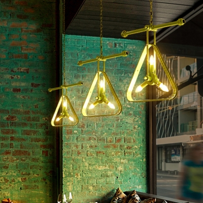 Antique Stylish Pendant Light Triangle Shade 3 Lights Metal Chandelier in Blue/Green/Red/Rust for Restaurant