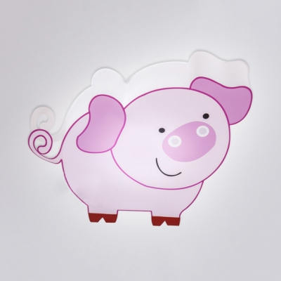 Bedroom Kindergarten Piggy LED Flush Mount Light Acrylic Cartoon Pink Ceiling Light