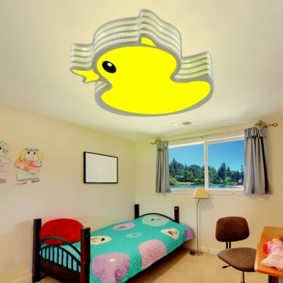 Cartoon Duck LED Flush Mount Light Metal Stepless Dimming/White Ceiling Lamp in Yellow for Game Room