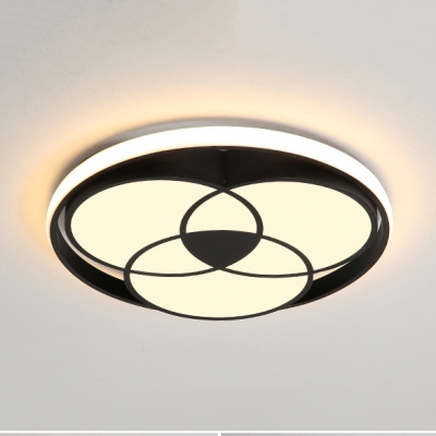 Contemporary Black/White Ceiling Fixture Circle Acrylic Metal White Lighting Flush Ceiling Light for Kitchen