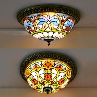 Corridor Baroque/Victorian Ceiling Lamp Stained Glass 4 Lights Tiffany Flush Mount Light