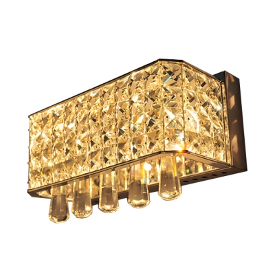 Dining Room Rectangle Wall Light with Glittering Crystal Stainless Steel 4 Lights Modern Wall Lamp