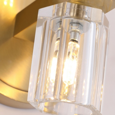Gold Drum Wall Light Two Bulb Modern Style Metal Clear Crystal Sconce Light for Hallway Mirror