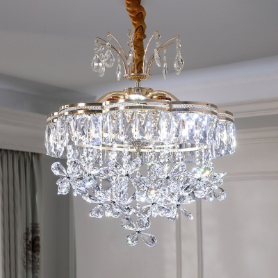 Gold Finish Floral Chandelier 56W Glamorous Striking Clear Crystal Pendant Light for Hotel Villa