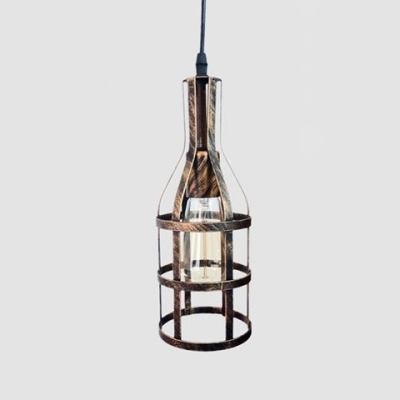 Metal Bottle Cage Ceiling Pendant Balcony Hallway One Light Industrial Hanging Light in Aged Brass/Black