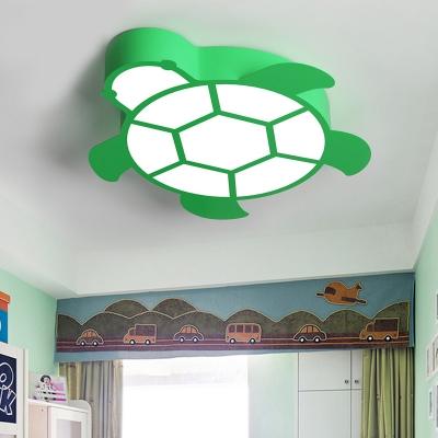 Kids Candy Colored Ceiling Fixture Turtle Metal Warm/White Lighting LED Flush Light for Kindergarten