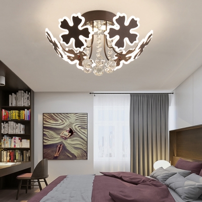 Living Room Petal Semi Flush Ceiling Light with Crystal Ball Metal 6/8 Heads Modern Coffee/Gold Ceiling Fixture