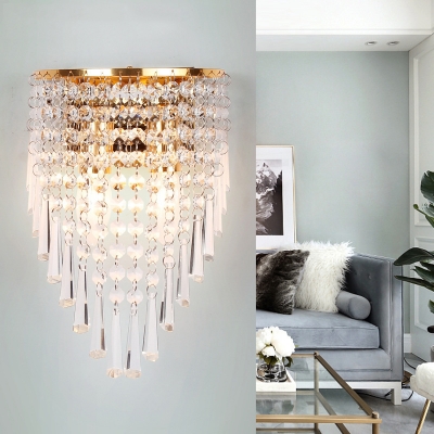 Luxurious Clear Crystal Wall Light Two Lights Gold Sconce Lamp for Bedroom Dining Room