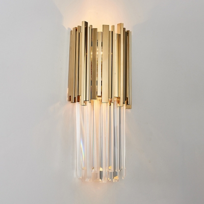 Luxurious Style Flute Sconce Light Metal Clear Crystal Gold Finish Wall Light for Stair Bedroom