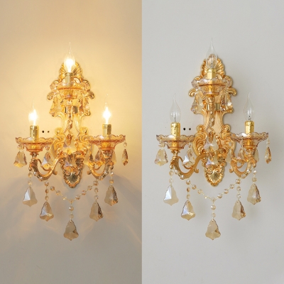 Luxurious Style Gold Wall Sconce Candle 3 Lights Metal Sconce Light with Crystal for Villa