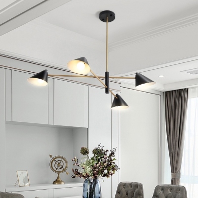 Metal Conical Shade Pendant Light 4/6/8 Lights Contemporary Chandelier in Black for Restaurant