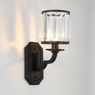 Metal Fake Candle Wall Light Kitchen 1 Lights Contemporary Sconce Light with Striking Crystal in Black/Gold