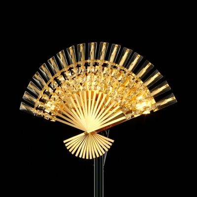 Metal Folding Fan Wall Light with Glittering Crystal Hotel Study Room Creative Sconce Light in Gold