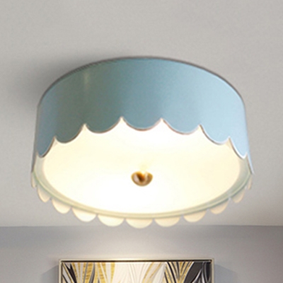 Metal Glass Cake Ceiling Mount Light Child Bedroom Macaron Loft Flush Light in Blue/White