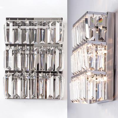 Rectangle Stair Hallway Wall Light Clear Crystal Modern Simple Wall Sconce in Chrome Finish