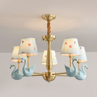 Resin Swan Pendant Light 3/5 Lights Modern Style Ceiling Pendant in Blue/Pink for Child Bedroom
