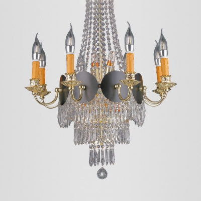 14 Lights Candle Chandelier with Crystal Bead Vintage Style Metal Hanging Light in Gold for Foyer