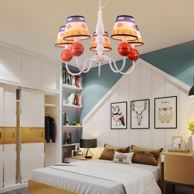 5 Lights Basketball Chandelier Sport Style Metal Resin Pendant Light in White for Boys Bedroom