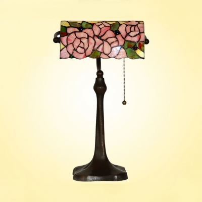 Grape/Rose Living Room Table Light with Pull Chain Stained Glass Single Light Tiffany Banker Lamp