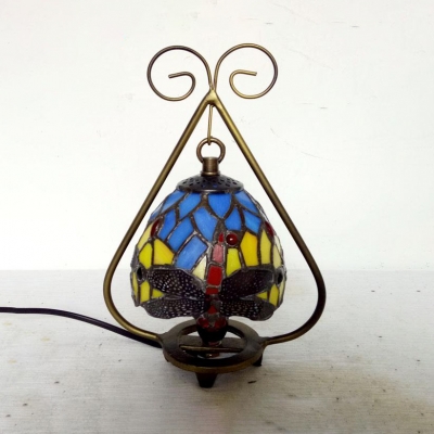 Tiffany Rustic Desk Light with Bead/Dragonfly/Flower/Grape One Light Stained Glass Desk Lamp for Bedroom