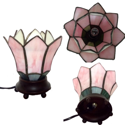 Living Room Lotus Desk Light Art Glass 1 Light Tiffany Rustic Pink Night Light with Plug-In Cord