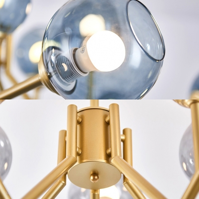 Open Glass Sphere Hanging Lamp Study Room Hallway 6 Bulbs Chandelier Light in Black/Gold