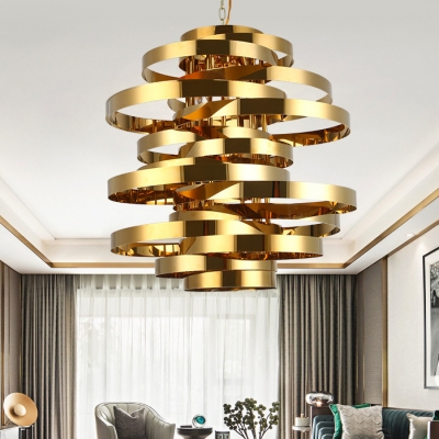 Luxurious Multi-Tier Ring Chandelier 9/12 Heads Metal Hanging Light in Gold for Restaurant