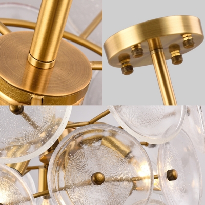 Modern Style Gold Chandelier Disc Shade Three Lights Transparent Glass Pendant Light for Villa