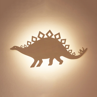 Dinosaur Boys Bedroom Wall Light Wood Modern Stylish LED Sconce Light in Beige/Black