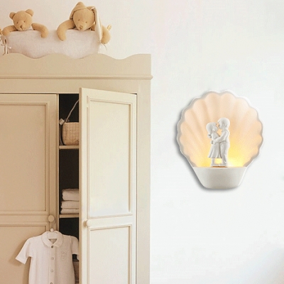 Romantic Couple LED Wall Light Plaster White Sconce Light with Shell for Bedroom Deco Hallway