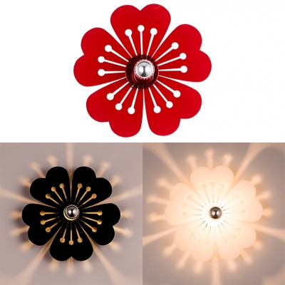 Black/Red/White Floral Wall Light Modern Style Acrylic LED Sconce Light for Child Bedroom