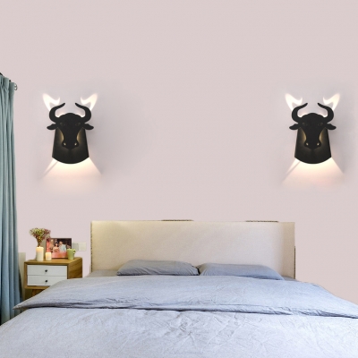 Ox Head LED Wall Light Rustic Style Metal Warm/White Lighting Sconce Light in Black/White/Yellow for Bedside