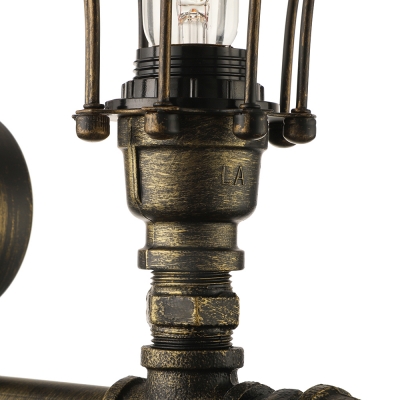 Antique Brass 2 Light LED Pipe Wall Sconce in Cage Style