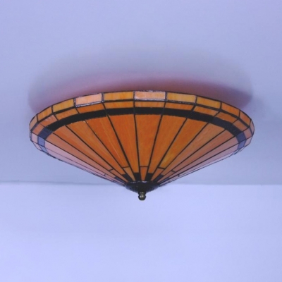 Antique Style Orange Ceiling Light Conical Shade Art Glass Flush Mount Light for Dining Table