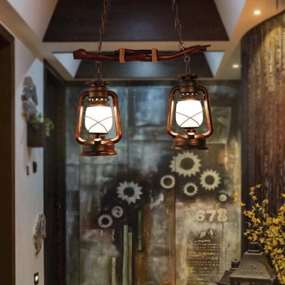 Balcony Corridor Kerosene Island Light Metal Two Lights Vintage Style Island Chandelier in Aged Brass