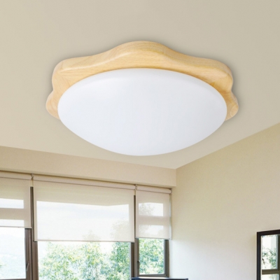 Beige Flower LED Flush Mount Light Modern Style Wood Stepless Dimming Ceiling Light for Kitchen