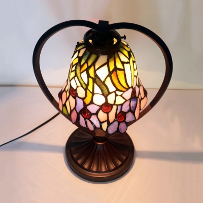 Bell Dining Room Desk Light with Dragonfly/Flower/Grape Stained Glass 1 Head Rustic Tiffany Night Light