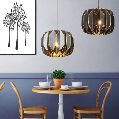 Black/Silver Geometric Hanging Pendant Lamp Contemporary Metal Shade Drop Light for Dining Room