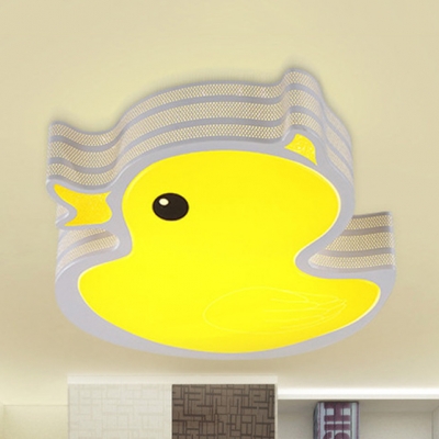 Cartoon Duck LED Flush Mount Light Metal Stepless Dimming/White Ceiling Lamp in Yellow for Game Room