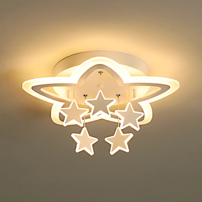 Child Bedroom Star LED Flush Ceiling Light Acrylic Creative Warm/White Ceiling Lamp in White Finish