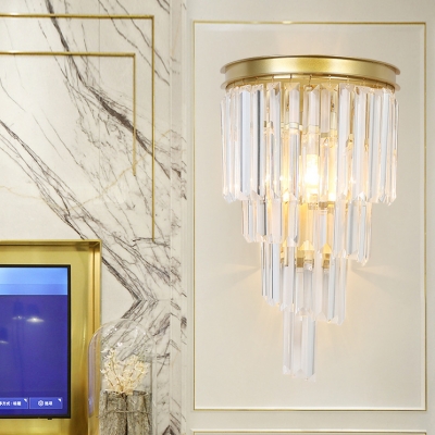 Contemporary Candle Wall Light Linear Clear Crystal Sconce Light in Gold for Bedroom Corridor