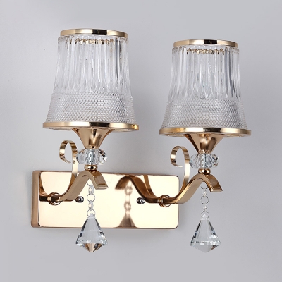 Contemporary Chrome/Gold Wall Light Tapered Shade 2 Lights Metal Sconce Light with Crystal Ball for Restaurant