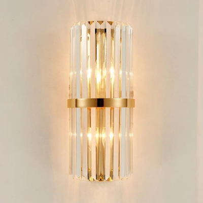 Crystal Cylinder Sconce Light Hotel Restaurant Modern Style Wall Lamp in Champagne/Gold