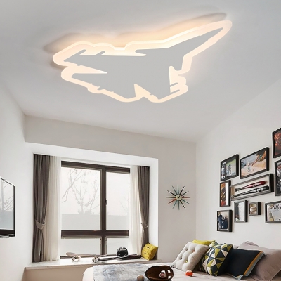 Fighter Aircraft LED Ceiling Lamp Modern Acrylic Warm/White Flush Mount Light in Black/Blue/White for Kids Bedroom