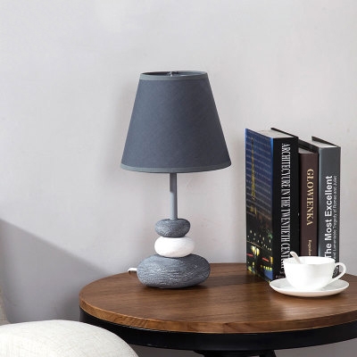Gray Tapered Shade Table Lamp Nordic Style Fabric Single Light Desk Lamp with Pebble Base